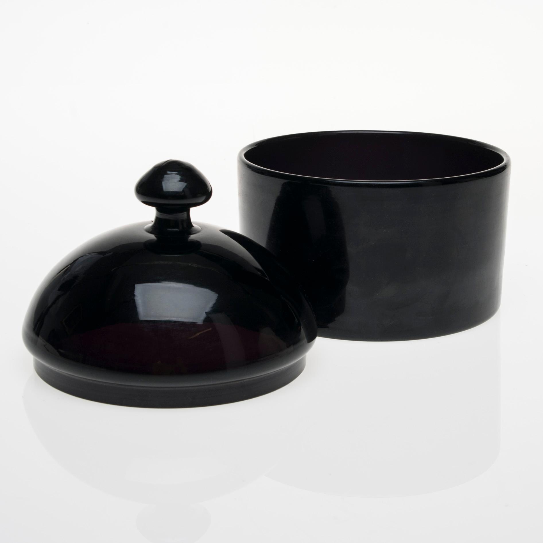 SKÅL med LOCK, glas, signerad V. Eskolin Nuutajärvi Notsjö -57.