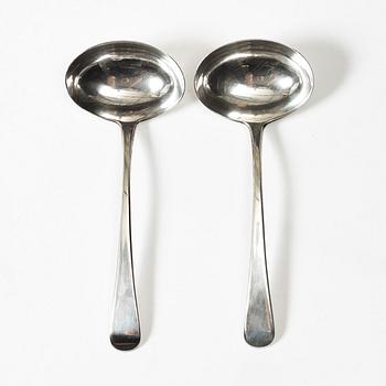 A pair of 18th century silver sauce boats, Richard William, Ireland, spoons, Peter & William Bateman, London 1807.