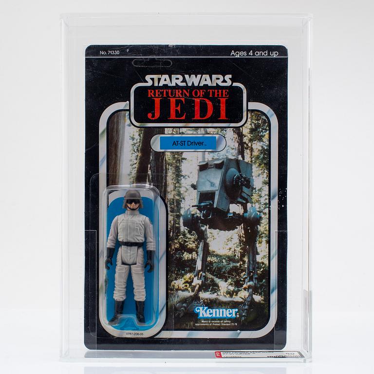 STAR WARS, Biker Scout POTF & AT-ST Driver ROTJ 77 back-b AFA 80 NM, Kenner 1984.