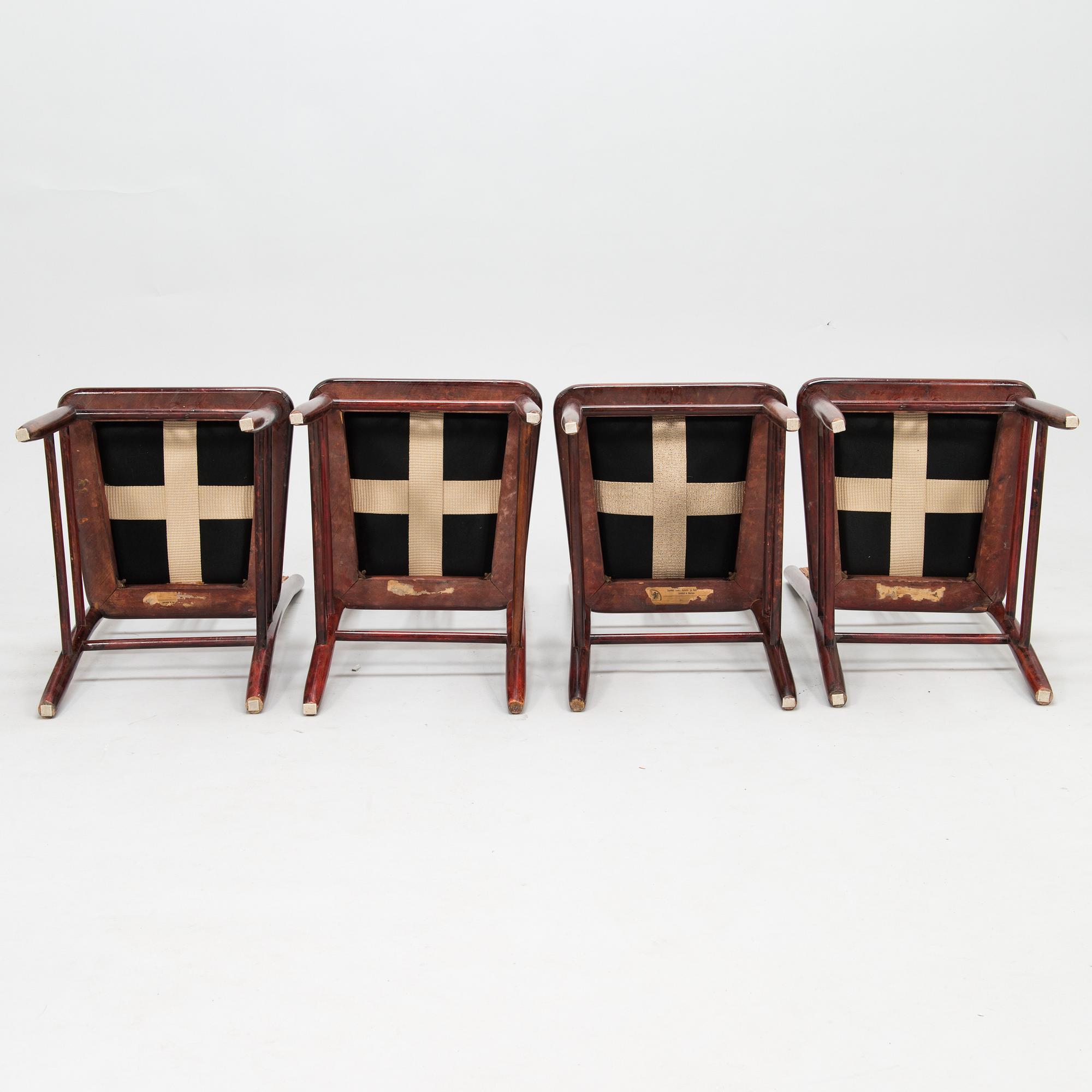 A set of four chairs, Suomen Tuoli-, Kalusto- ja Sorvaustehdas, Jyväskylä & Muurame, Finland 1906-10.
