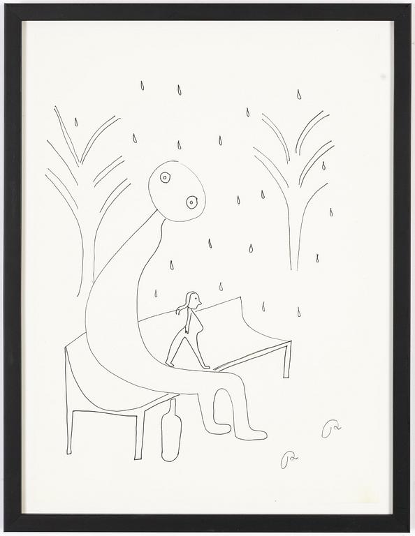 Roger Risberg, indian ink drawing, signed. Executed in 2008.