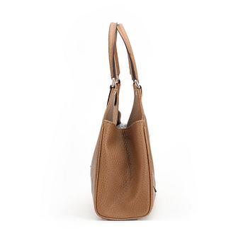 GUCCI, a dark beige leather handbag.