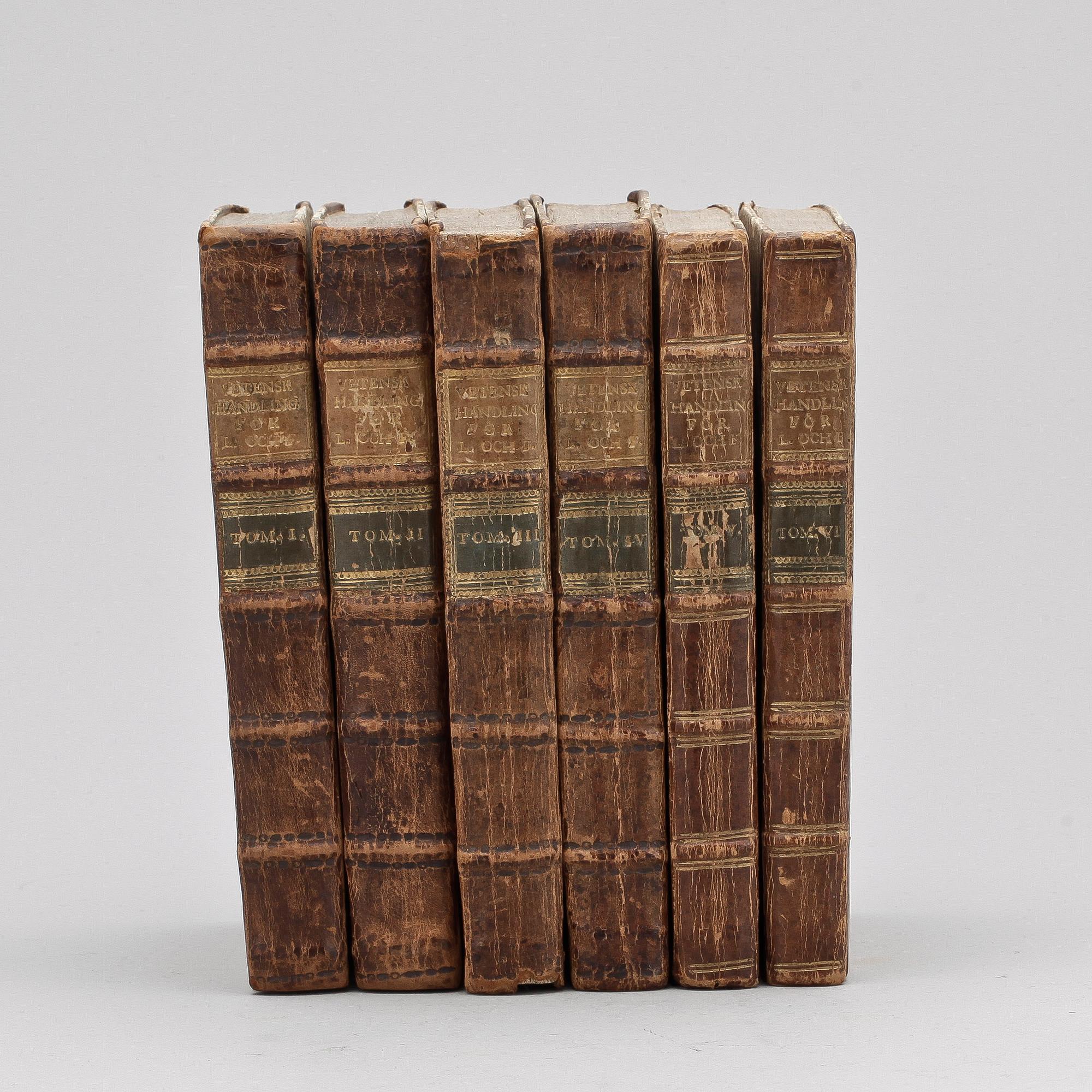 BOKVERK, 6 vol, Sven Hedin, Vetenskapshandlingar för läkare och fältskärer, 1798.