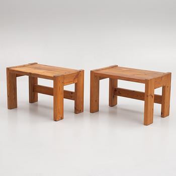 A pair of solid pine benches, second half of the 20th century.