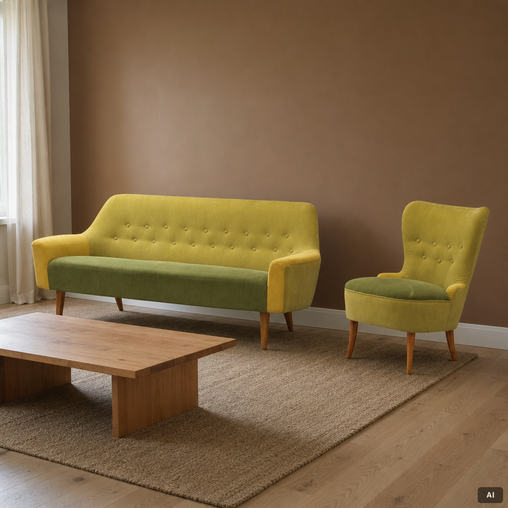 A Swedish sofa and chair, mid 20th century.