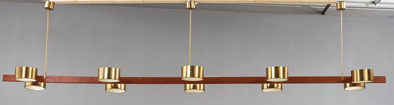 A Hans Agne Jakobsson brass and teak ceiling lamp, Markaryd Sweden 1960-70's.