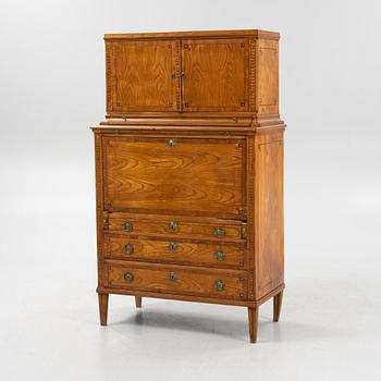 A French elm veneered secretaire, 19th Century.