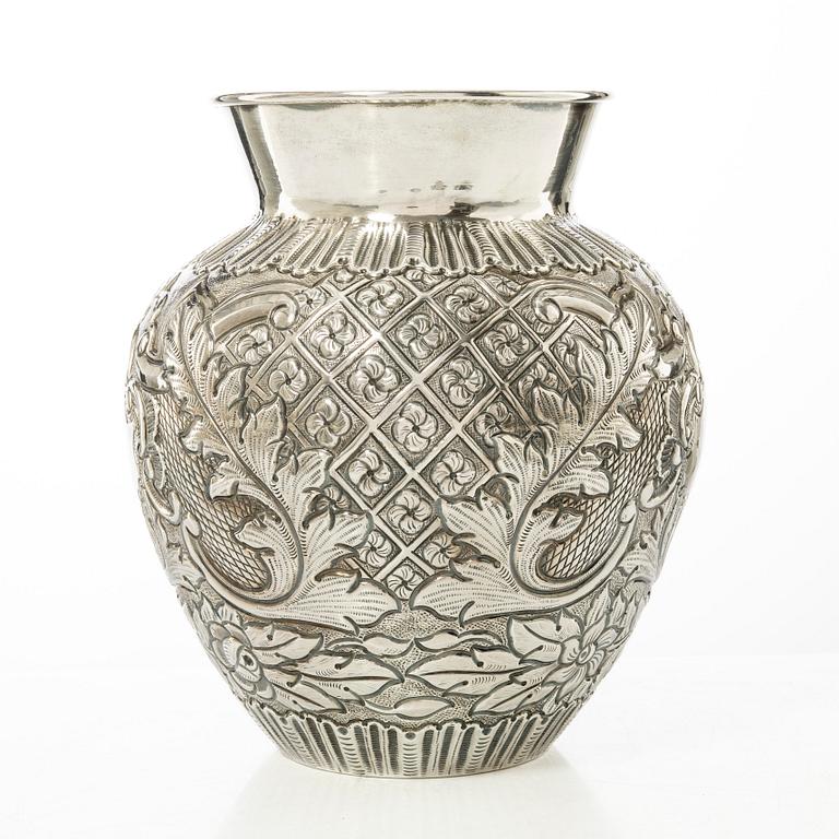 A Rococo style silver vase, 20th century.