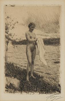 Anders Zorn, etsning, 1919, signerad med blyerts.