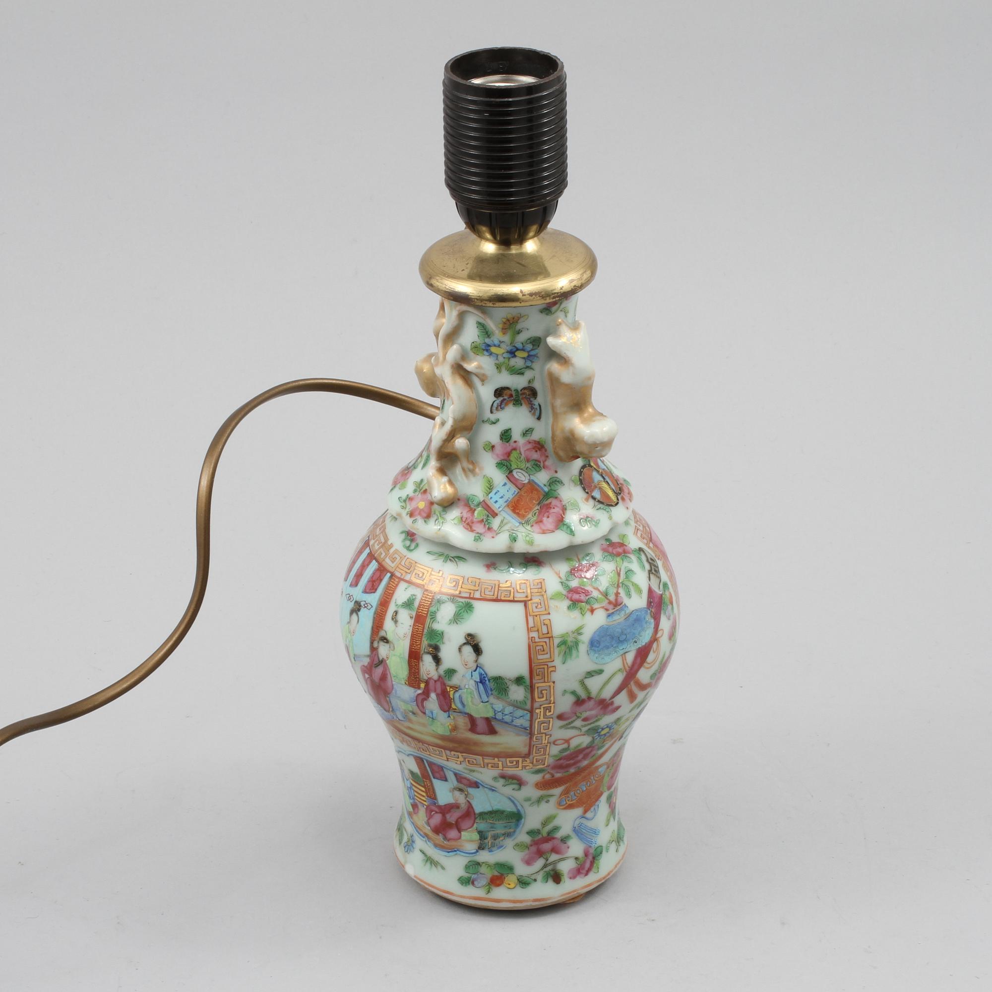 BORDSLAMPA/VAS, porslin, Kina, 1800-tal.