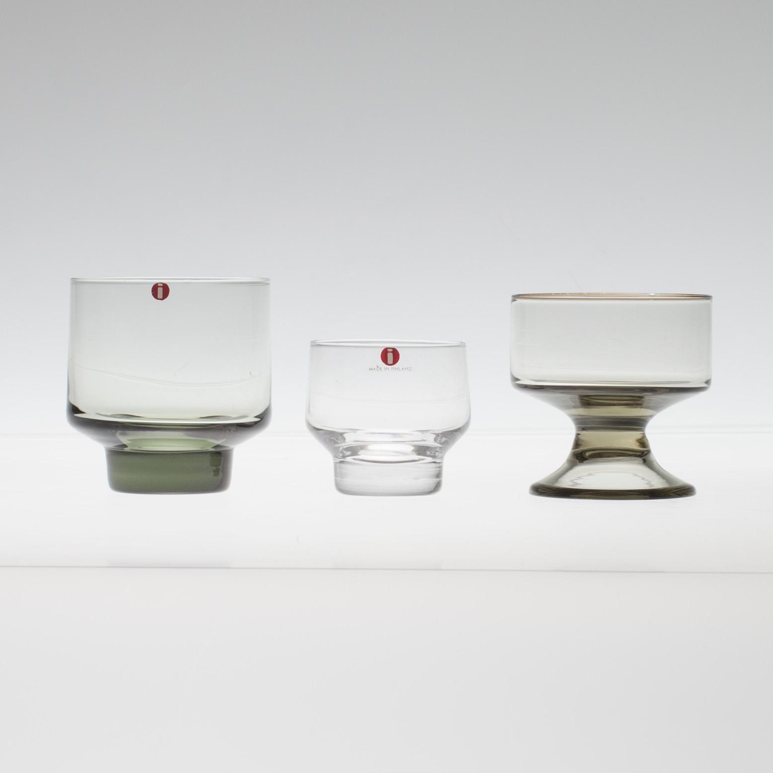 PARTI GLAS, 19 delar, "Rondo" och "Forest" samt FLASKA, signerad TW. Tapio Wirkkala Iittala.