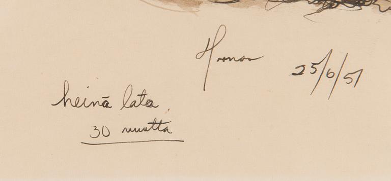 LEANDER FORNAS, laveeraus, signeerattu ja päivätty 25/6 -51.