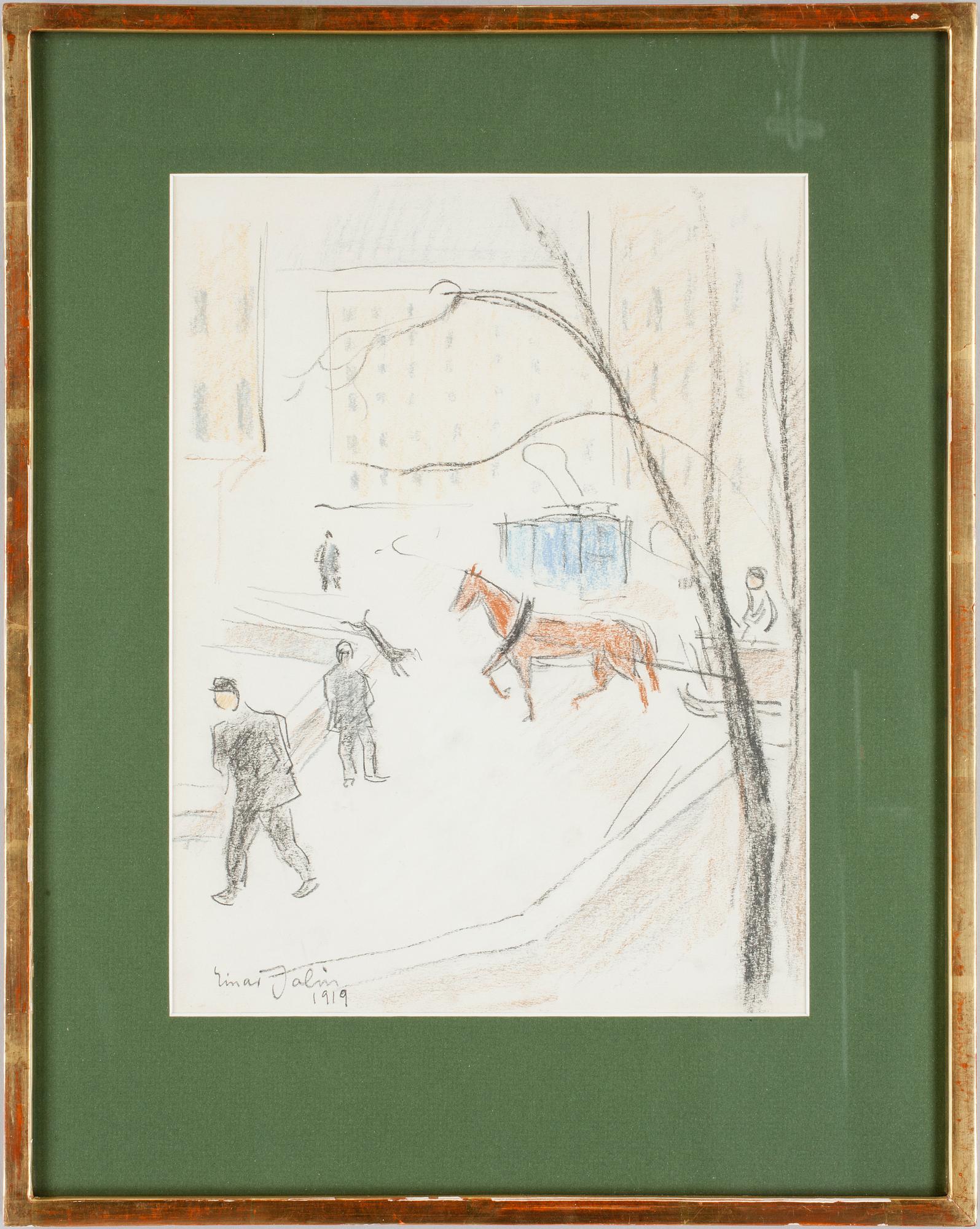 EINAR JOLIN, krita. Sign o dat 1919.