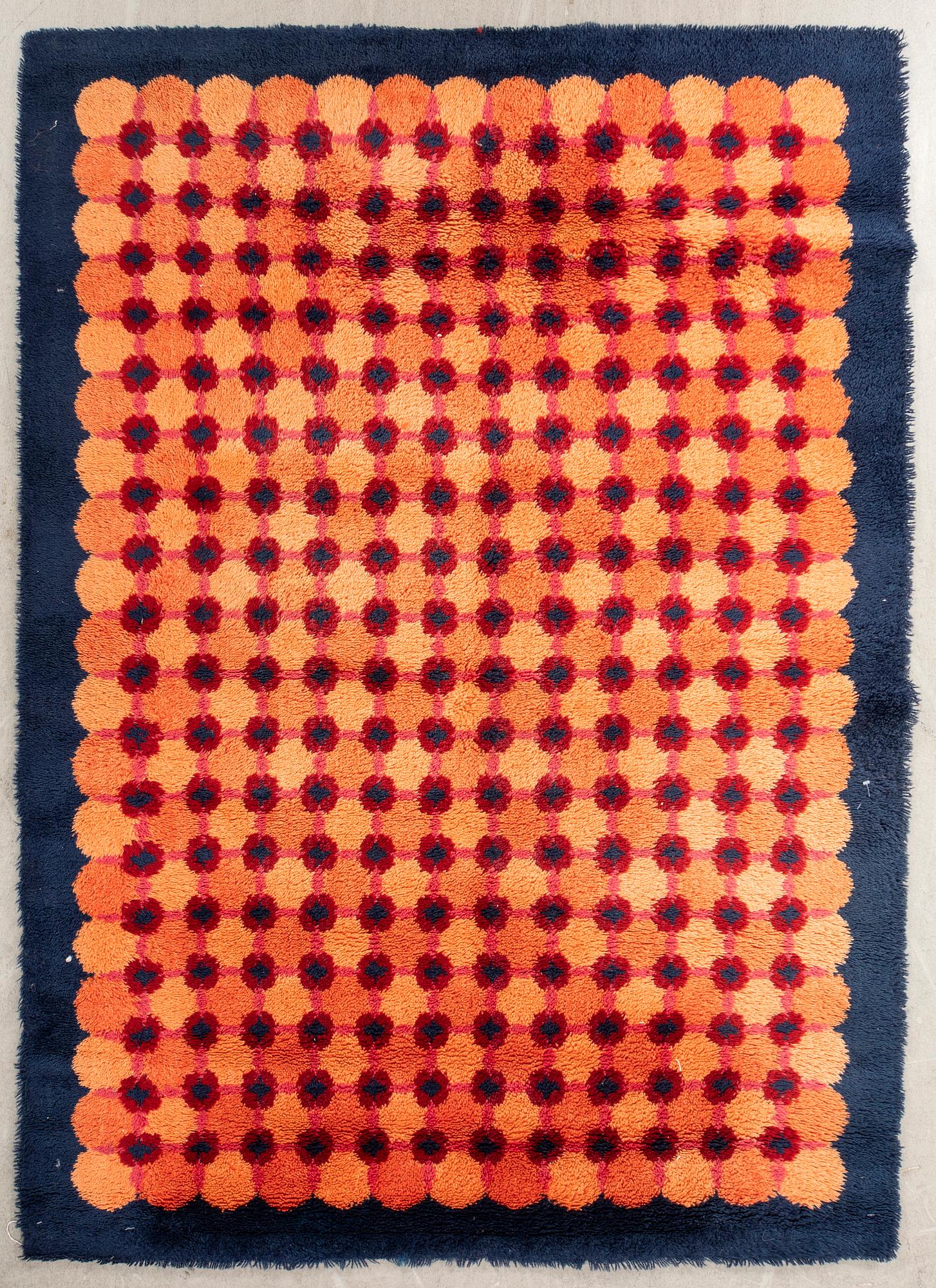 Rya machine-woven rug "Bull", Svängsta carpet factory, approximately 192x137 cm.