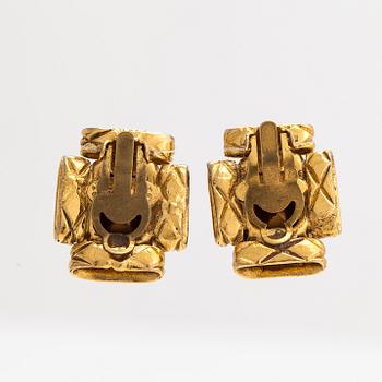 Chanel, A pair of gold coloured metal and imitation stone earrings. Marked Chanel 2 5 Made in France.