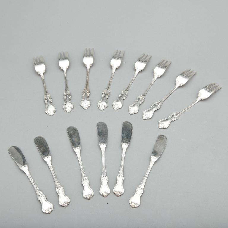 BESTICKSERVISDELAR, 14 st, silver, "Olga", bland annat GAB, Stockholm, 1972. Vikt ca 346g.