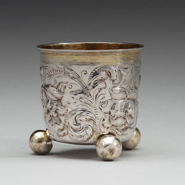 A Swedish 17th century parcel-gilt beaker, mark of Johan Wefwer (Linköping 1672-1705).