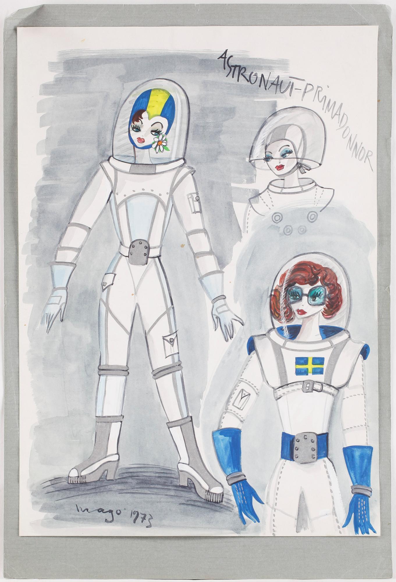 MAX GOLDSTEIN, dräktskisser, teckningar, blyertsskisser, tygprover, ca 30 st, vissa daterade o signerade.