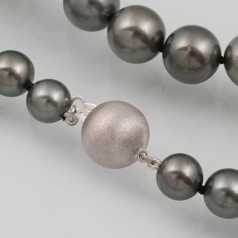 COLLIER, odlade Tahitipärlor med kullås i 14K vitguld.