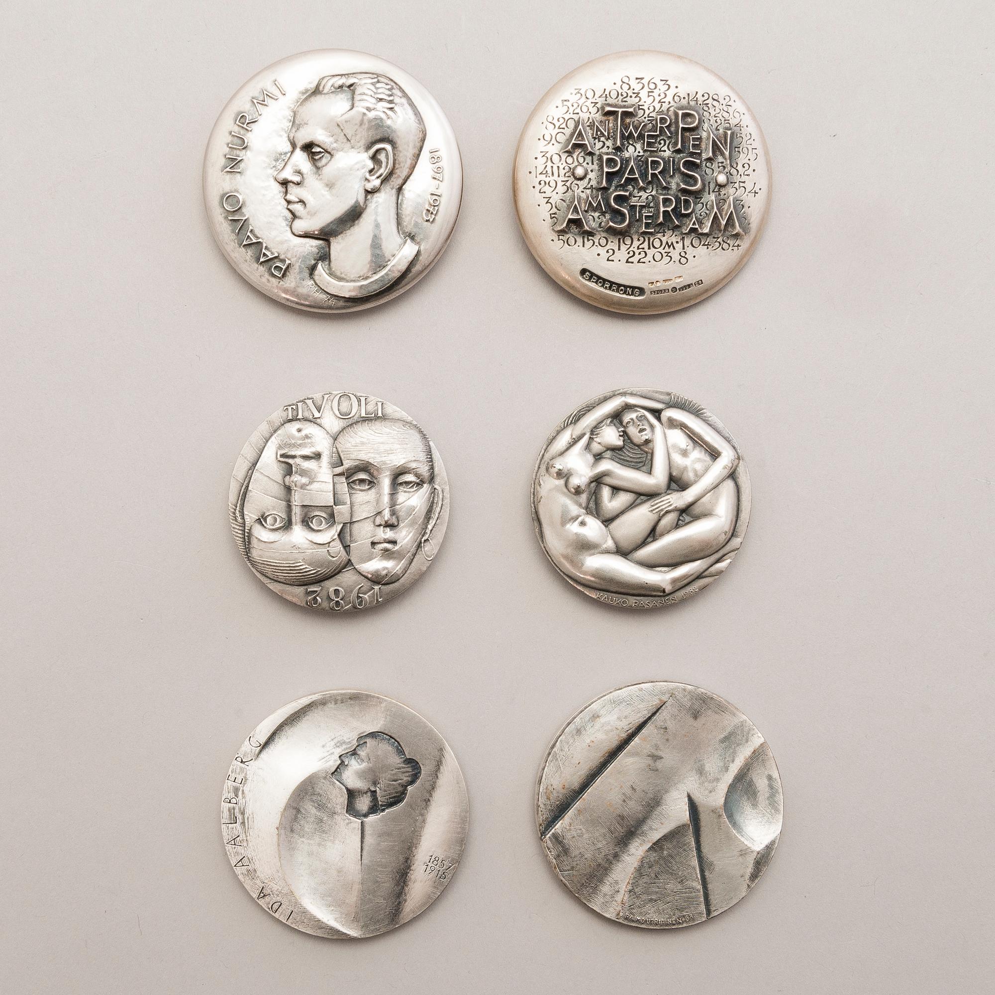 MEDALJER, 6 st, silver, Paavo Nurmi, Tivoli och Aino Ackté.