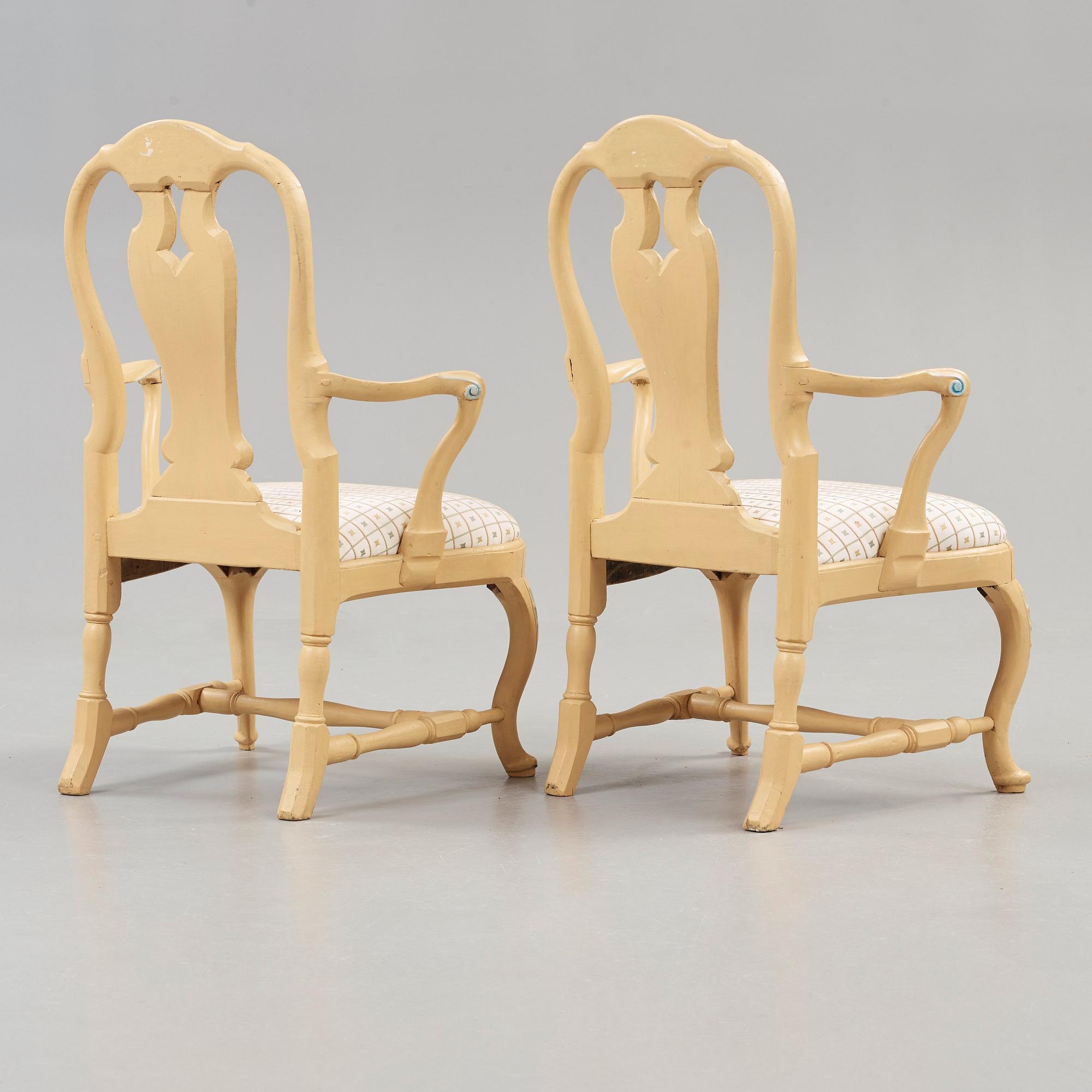 A pair of Swedish Rococo 18th century armchairs.