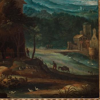 Paul Bril Attributed to, Landscape with a village by a river.