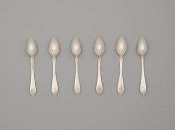 A set of six Swedish tea-spoons, marks of Christian Silow, Malmö 1803.