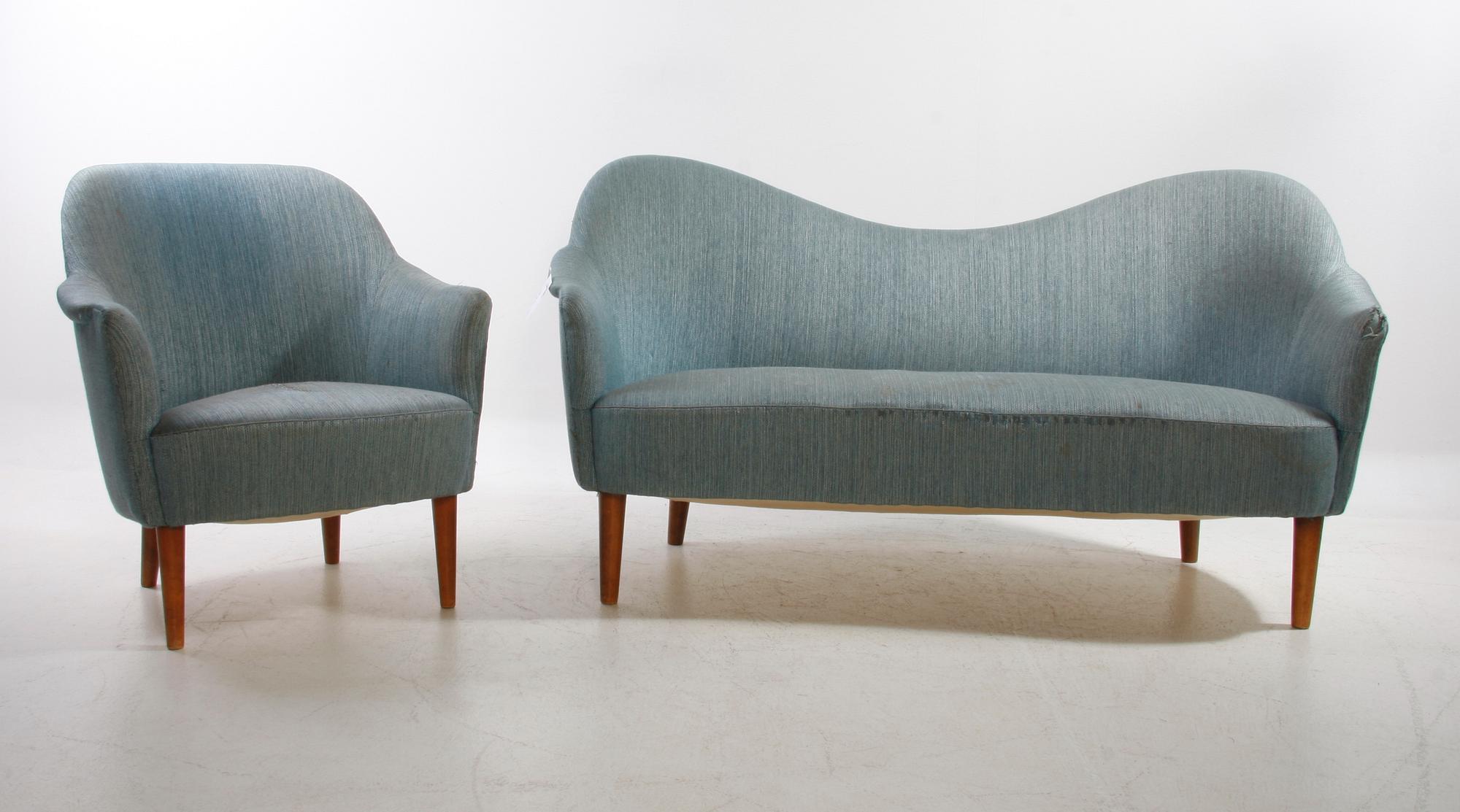 SOFFA samt FÅTÖLJ, "Samspel", Carl Malmsten. 1960-tal.