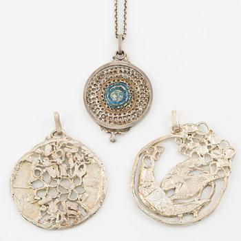 Lars Arby, three pendants, silver and enamel, Gothenburg among others 1980 and 1983.
