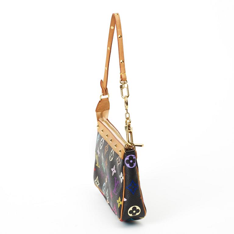 A black monogram multicolore handbag/clutch by Louis Vuitton.