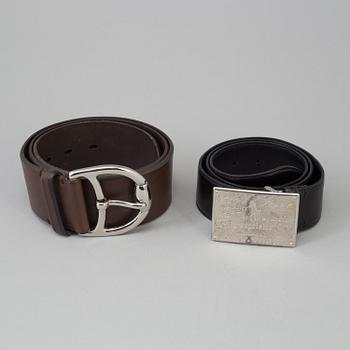 Two leather belts by Ralph Lauren.