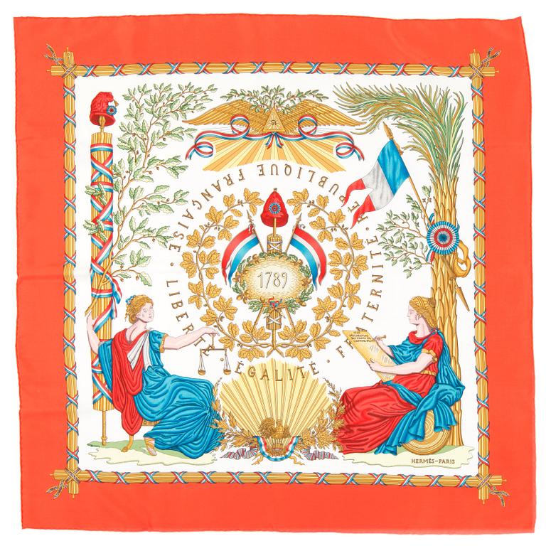 HERMÈS, a silk scarf, "Liberté, egalité, fraternité republique Francais".