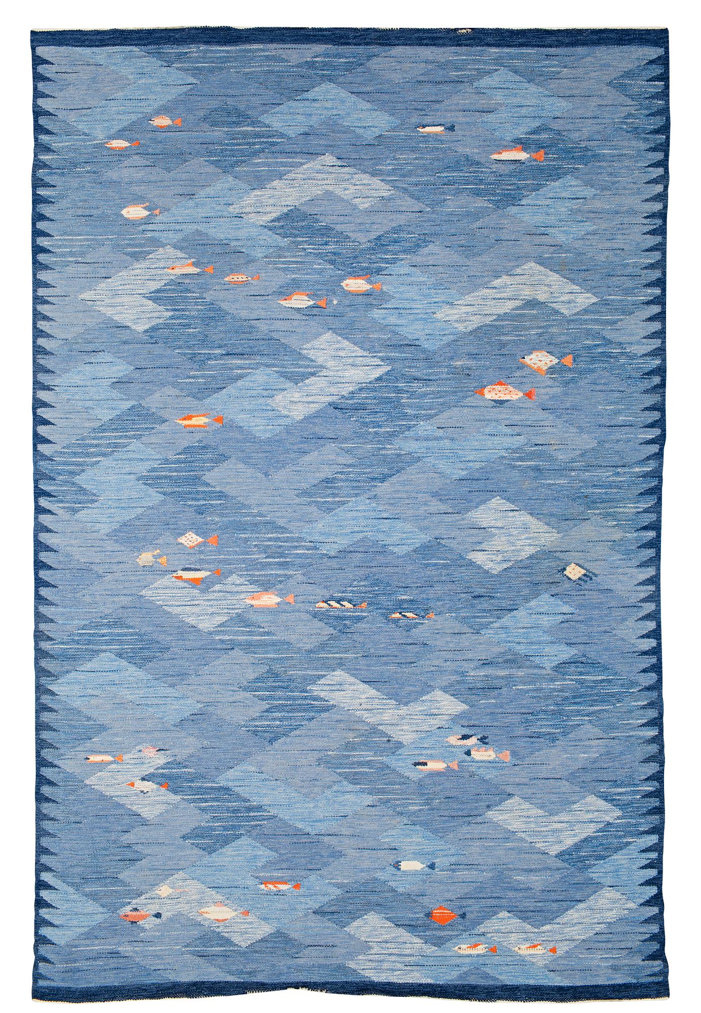MATTA. "Fiskar". Rölakan och gobelängteknik. 323 x 216,5 cm. Komponerad av Elsa Gullberg.