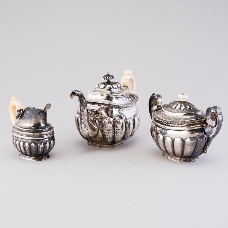 TEA SERVICE, 3 PIECES, silver, Russia early 19th century.