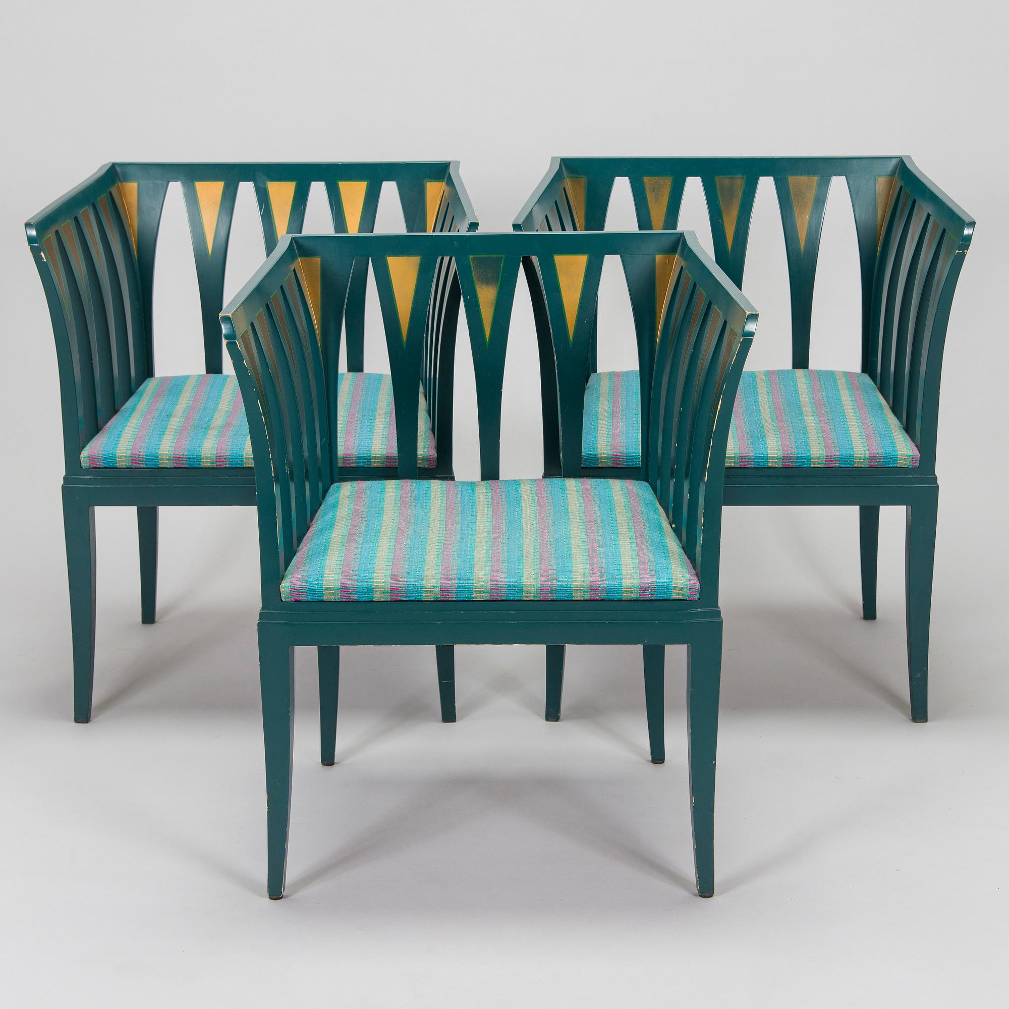 Eliel Saarinen, furniture, 5 pieces, "Blue suite" for Adelta, Finland 1980s.