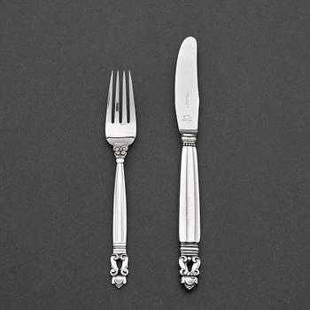 124. Johan Rohde, a set of 24 pcs of sterling and stainless steel "Acorn" flatware, Georg Jensen, Copenhagen post 1945.