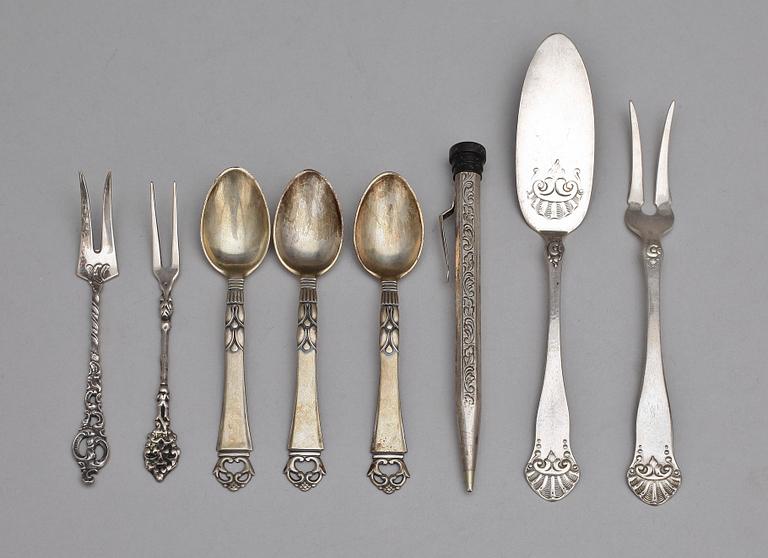 PARTI BESTICK, ca 40 delar, silver, bla CA Wietzlow, Tyskland, 1800-1900-tal. Tot vikt ca 790 gram.