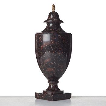 A late Gustavian porphyry urn, beginning of the 19th century.