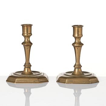 A pair of late baroque brass candlesticks, first part 18th century.