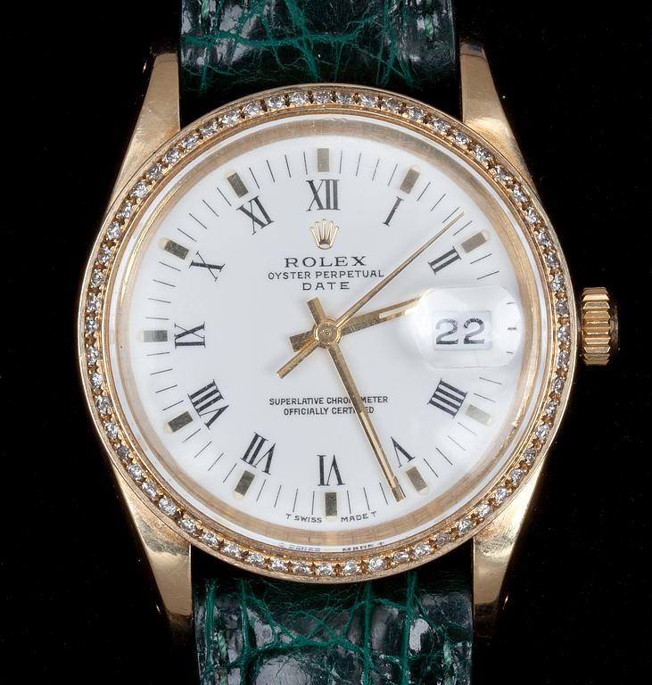 A Rolex 'Oyster Perpetual' gold and diamond wrist watch, 1980's.