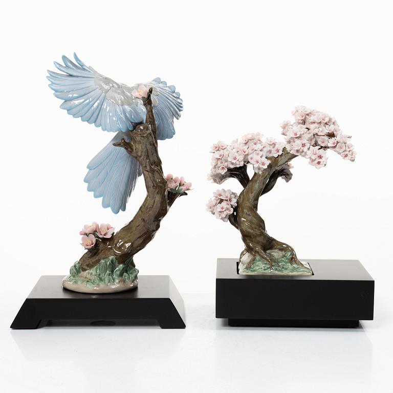 Lladró, two figurines, "Warbles for the blossom" and "Blossoming tree", Spain.