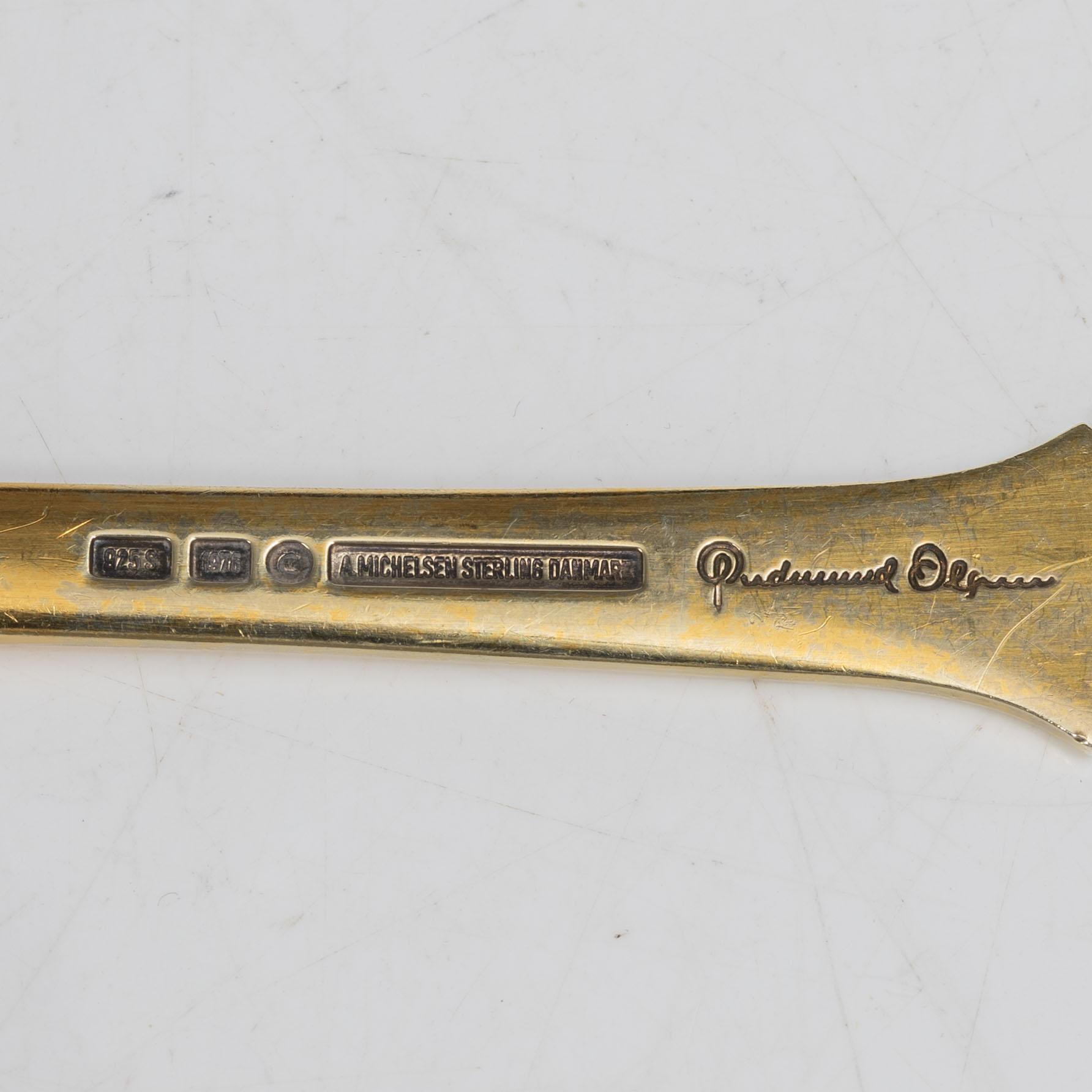 Anton Michelsen, Års-/julbestick, 8 st, förgyllt sterlingsilver och emalj, Danmark.