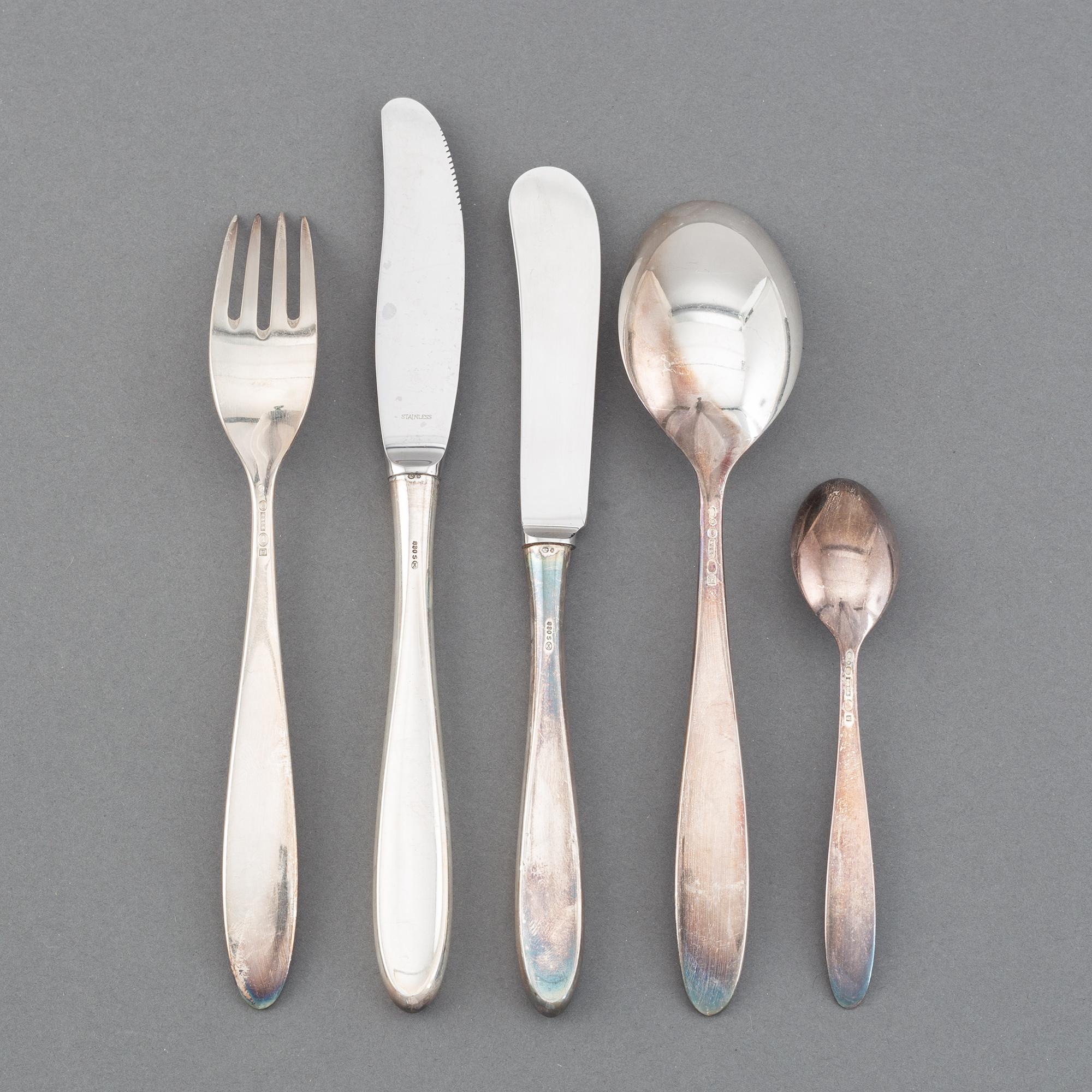 A silver cutlery, 'Taffel', Th Marthinsen Sølvvarefabrikk, Norway. The model designed in 1959. (50 pieces).