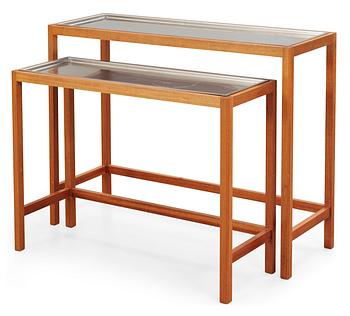 462. A Josef Frank set of mahogany and stainless steel tables, Svenskt Tenn, model 548.