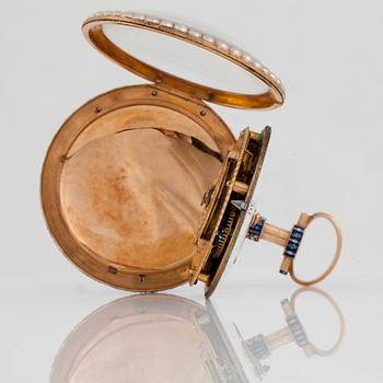 FICKUR, guld, emalj, pärlor samt pastestenar, märkt: "Breguet, Paris", sannolikt 1700-talets slut.