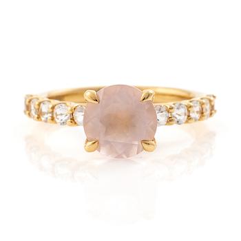 Mary Kay ring, 18K gold with a pink stone and white stones.