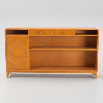 An elmwood veneered bookcase, Möbelfabrik i Nybro AB, SMI, Nybro, 1940's.