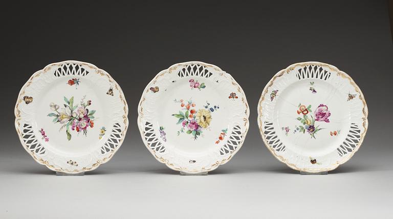 A set of 11 Berlin dessert dishes, 18th Century.