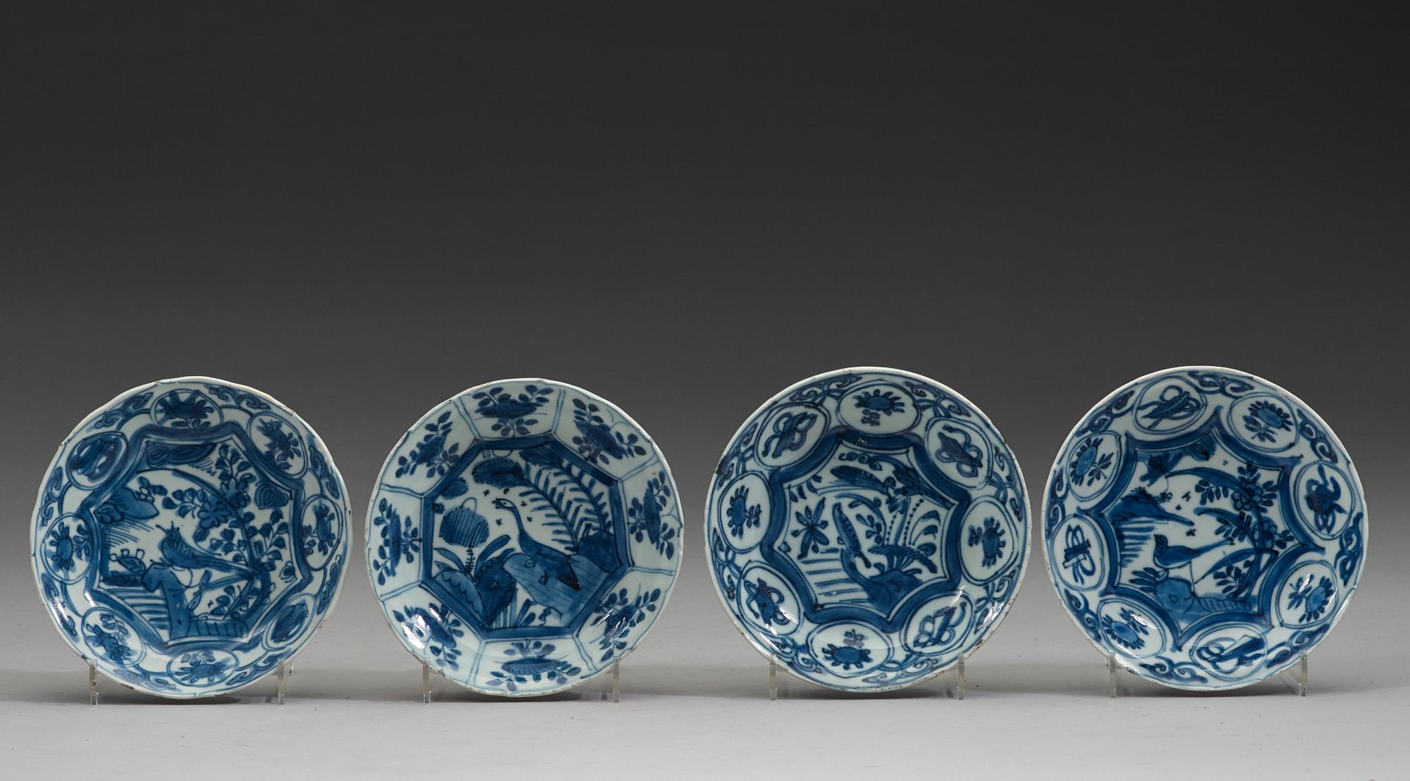 A set of nine blue and white kraak dishes, Ming dynasty, Wanli (1572-1620).