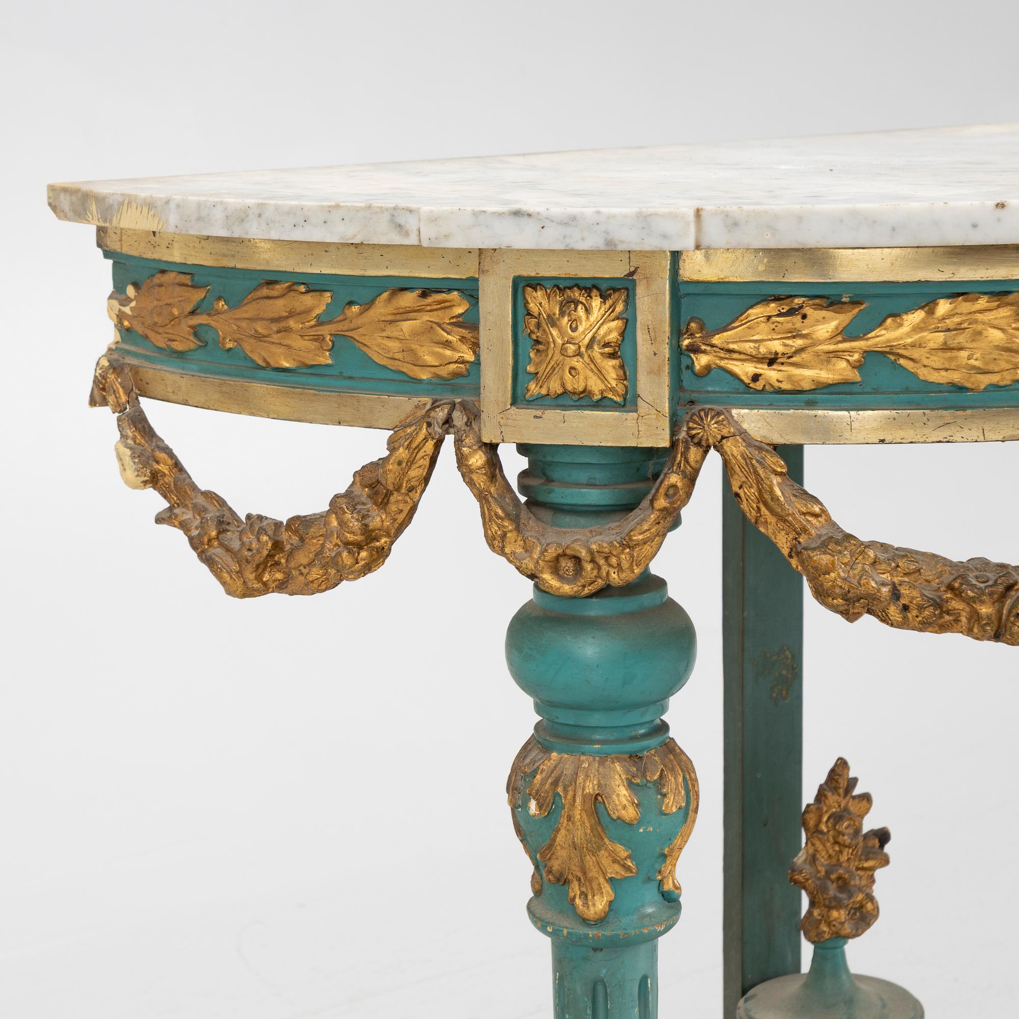 A Gustavian style console table, around 1900.